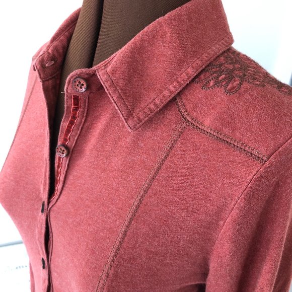 Organic Cotton Jersey Knit Button Front Top - Picture 4 of 6